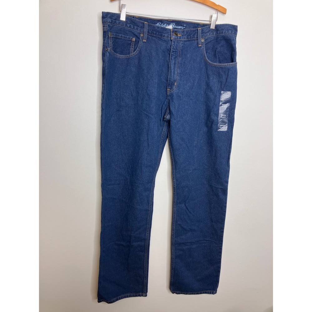 Eddie Bauer Relaxed Fit Jeans Mens 38x34 Blue NWT Dark Wash Straight Leg Denim